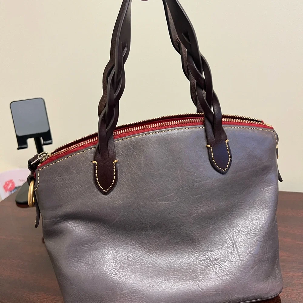 Dooney & Bourke Gray and Brown Leather Tote Bag - Picture 3 of 9